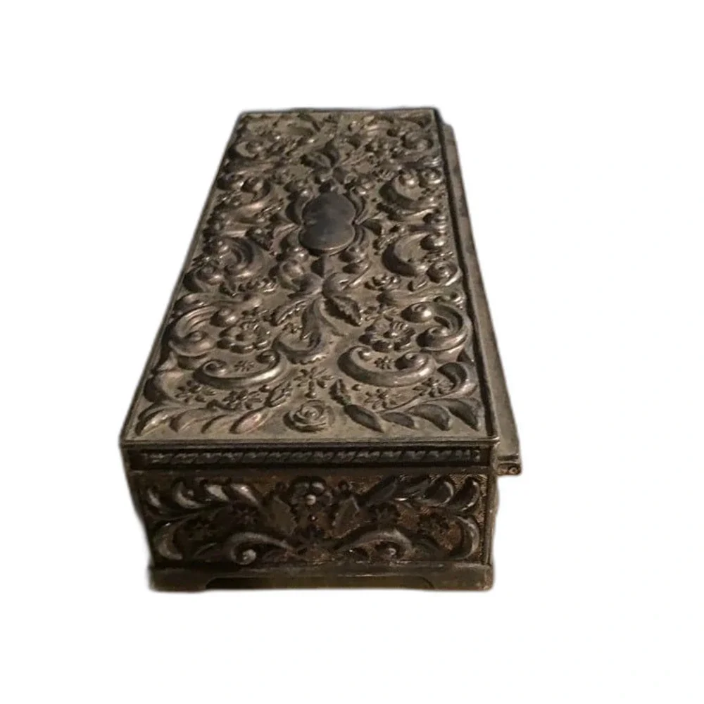 Vintage Godinger Silver Plated Jewelry Box with Floral Repoussé & Velvet Lining